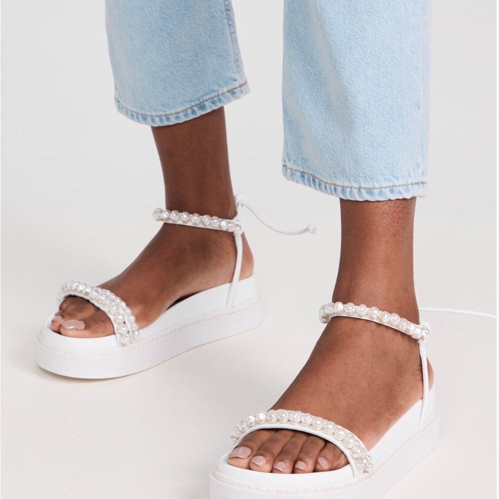 Aje White Pearl Embellished Sandals